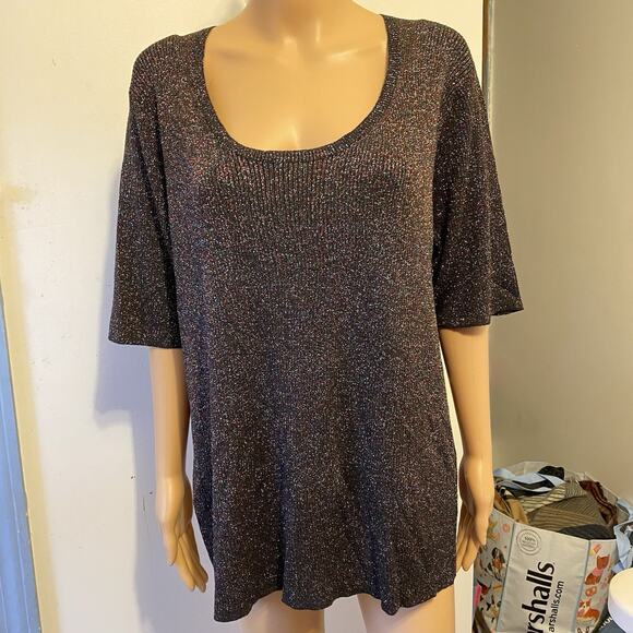 August Silk Knits Womens Cream Silk Knit V-Neck Pullover T-Shirt Size 1X - Picture 5 of 8